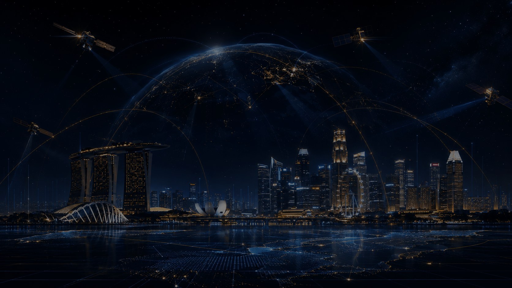 Global city connected by satellite intelligence networks